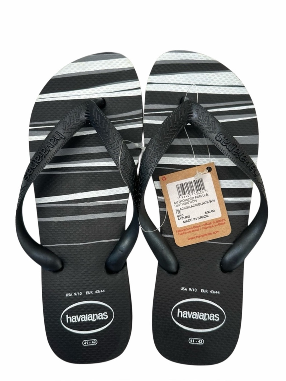 👣 Havaianas Top Stripes Flip Flops NWT Black/White | Men’s 9/10 Women’s 11/12